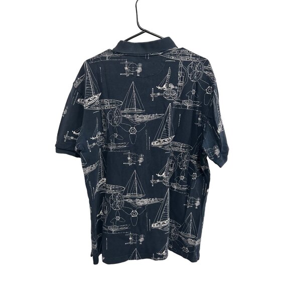Nautica Mens Polo Shirt With Sailboat Blueprint Print Navy Sz XL - Picture 2 of 8